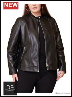 Plus Size Faux Leather Jacket Oversized Motorcycle Biker Coat